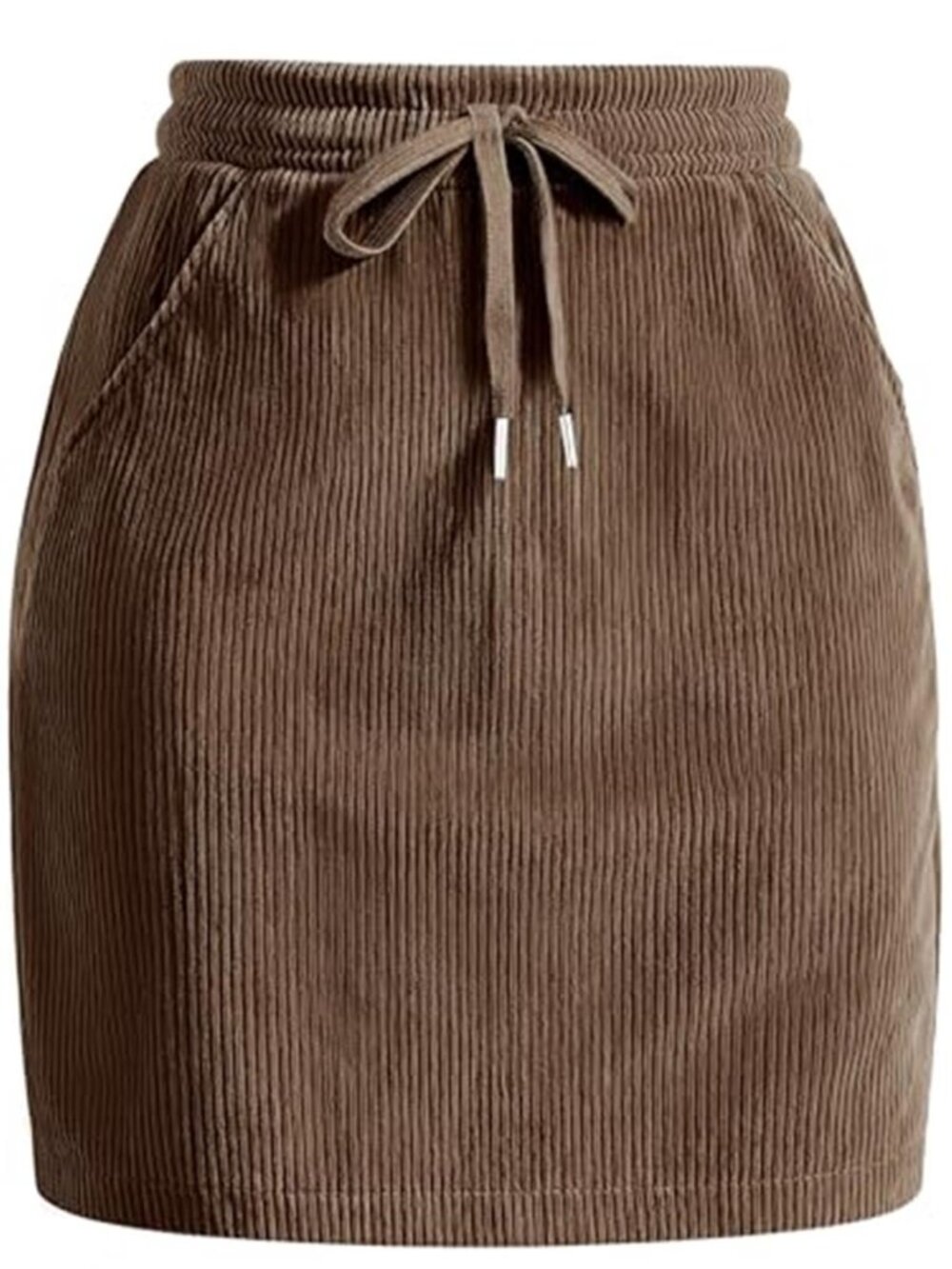 Women's Mini Corduroy Skirt High Waisted Drawstring Fall Winter Pencil